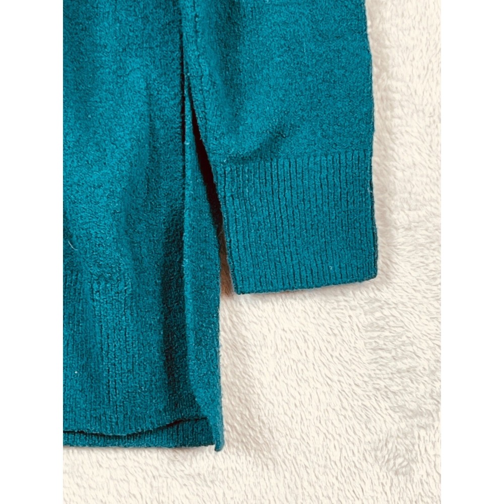 LOFT Womens M Teal Tunic Sweater Side Slits Wool Blend Knit Relaxed Modern Chic - Picture 3 of 10